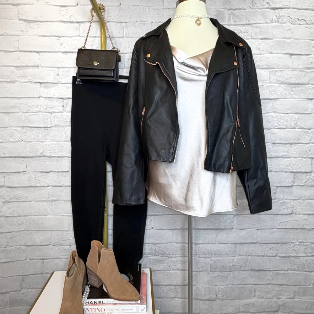 City Chic Black Faux Leather Jacket with Gold Accents NWT